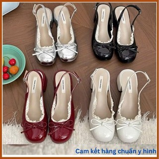 MỞ BÁN Giày Mary Jane Đế 5cm ,Sục Da Bóng mũi vuông Nhẹ Sang Chảnh Phối Ren Đính Nơ Xinh  MS427