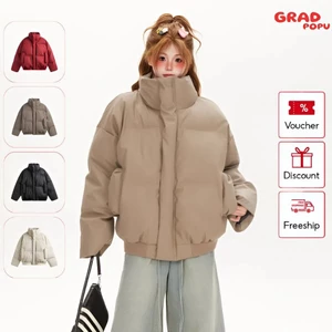 Áo khoác phao nữ GRADPOPU da PU ,đệm bông ấm áp, chống gió, chống thấm nước, dáng rộng PAP63
