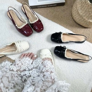 MỞ BÁN Giày Mary Jane Đế 5cm ,Sục Da Bóng mũi vuông Nhẹ Sang Chảnh Phối Ren Đính Nơ Xinh  MS427