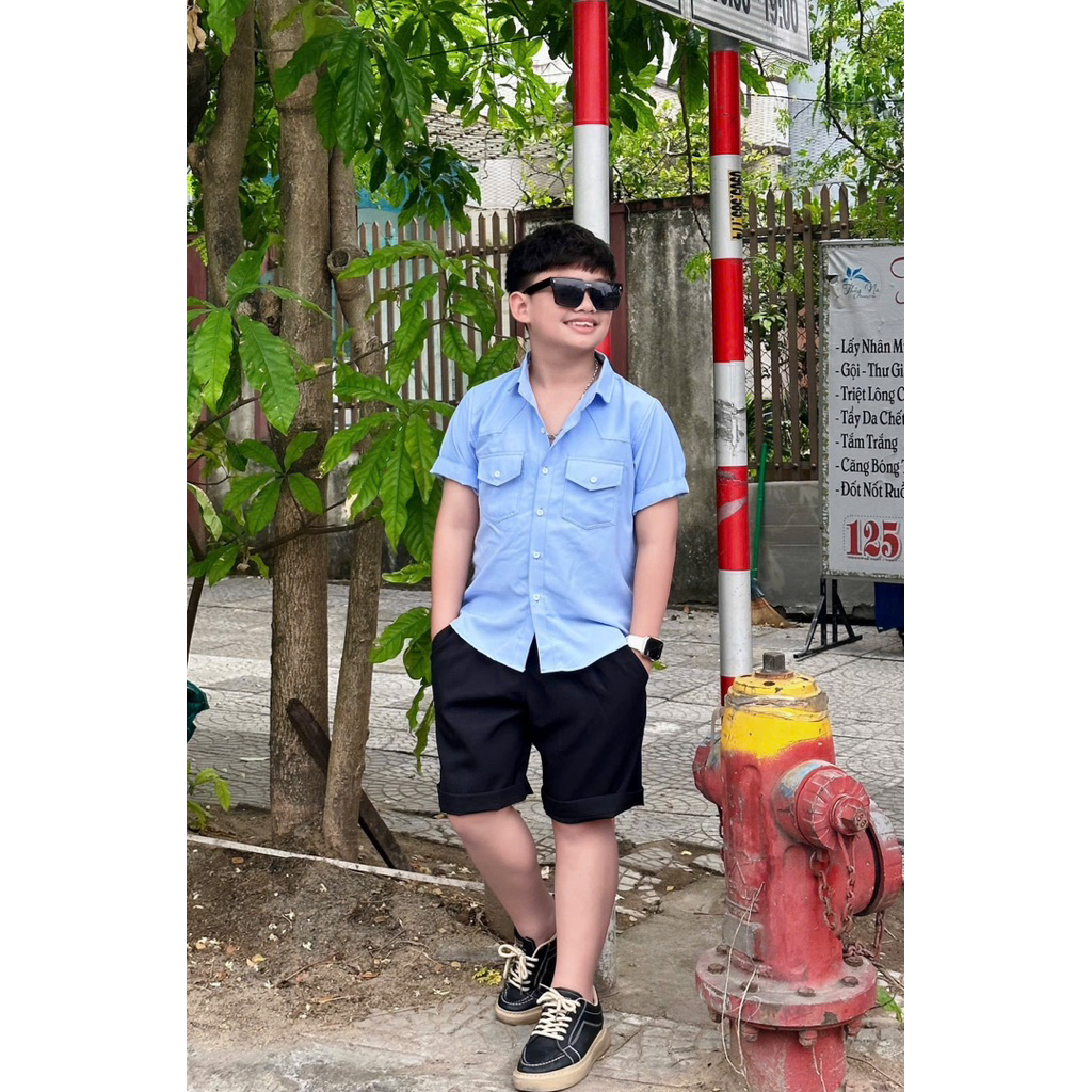 set sơmi xanh lịch lãm cho bé trai 10-52kg TONIBRAND