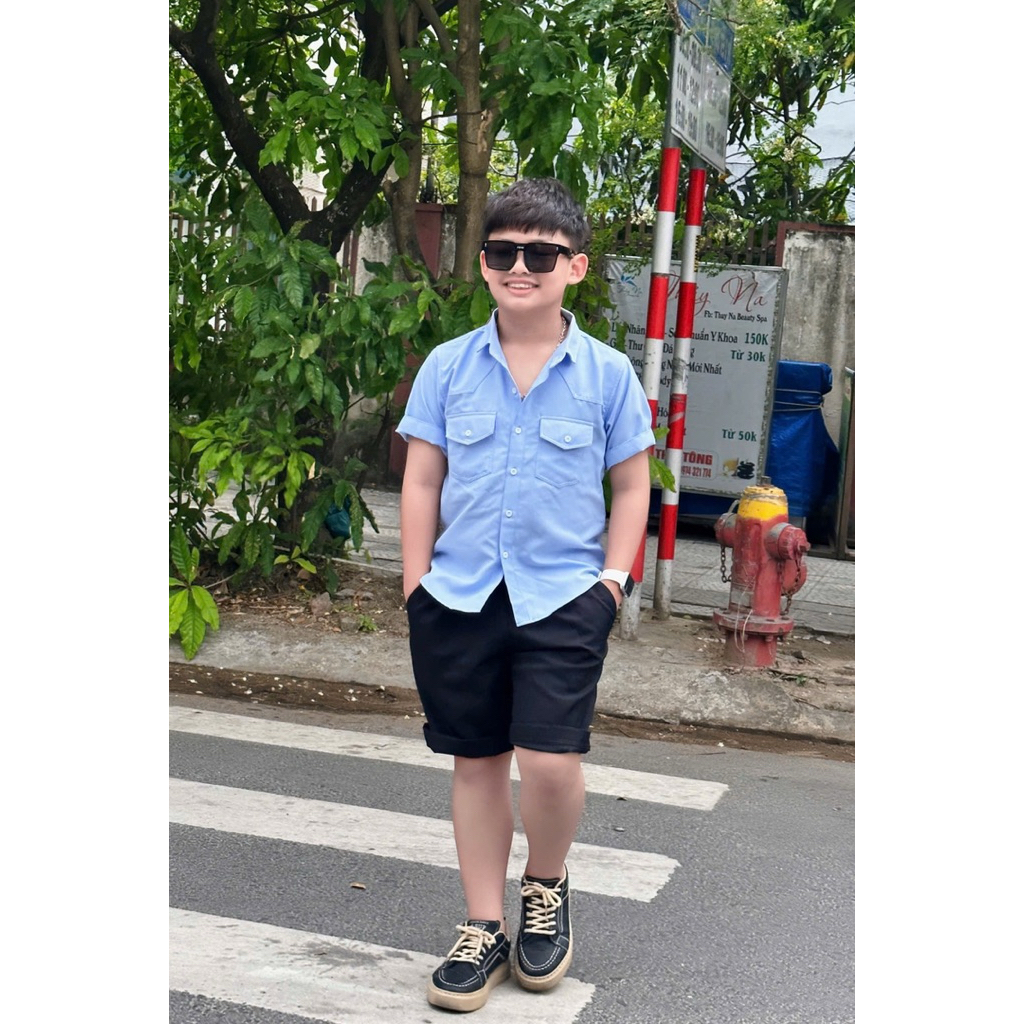 set sơmi xanh lịch lãm cho bé trai 10-52kg TONIBRAND