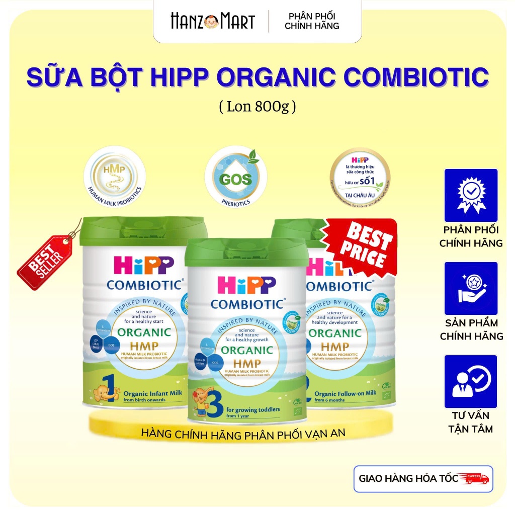 Sữa bột công thức HiPP Organic Combiotic 800g bổ sung DHA trực tiếp dành cho trẻ nhỏ - hanzomart