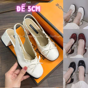 {Hàng Loại I } Giày Sandal Nữ, Giày Sục Cao Gót Đế 5p đính nơ xinh xắn phối viền ren sang chảnh QV0427