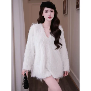 Áo lông cổ V dáng váy xuông A157 SM