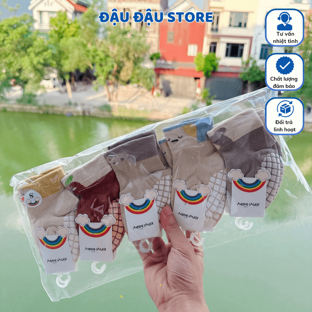 Set 10 Đôi Tất Chống Trơn Trượt cho bé trai bé gái 0 - 3 tuổi cotton ấm áp thoáng khí mẫu mã dễ thương Đậu Đậu Store