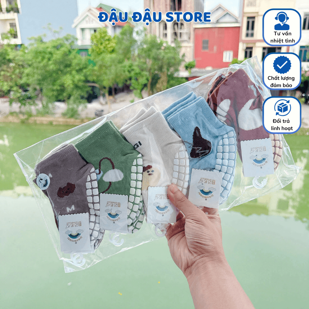 Set 10 Đôi Tất Chống Trơn Trượt cho bé trai bé gái 0 - 3 tuổi cotton ấm áp thoáng khí mẫu mã dễ thương Đậu Đậu Store