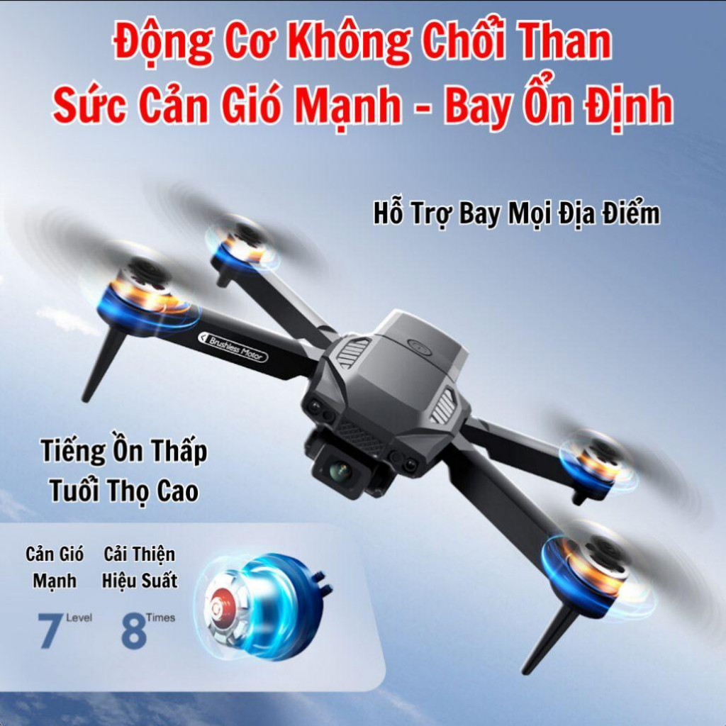 Máy Bay Flycam F198,Drone 2 camera HD trang bị,ĐÔNG CƠ KHÔNG CHỔI THAN,Vị trí được giữ nguyên
