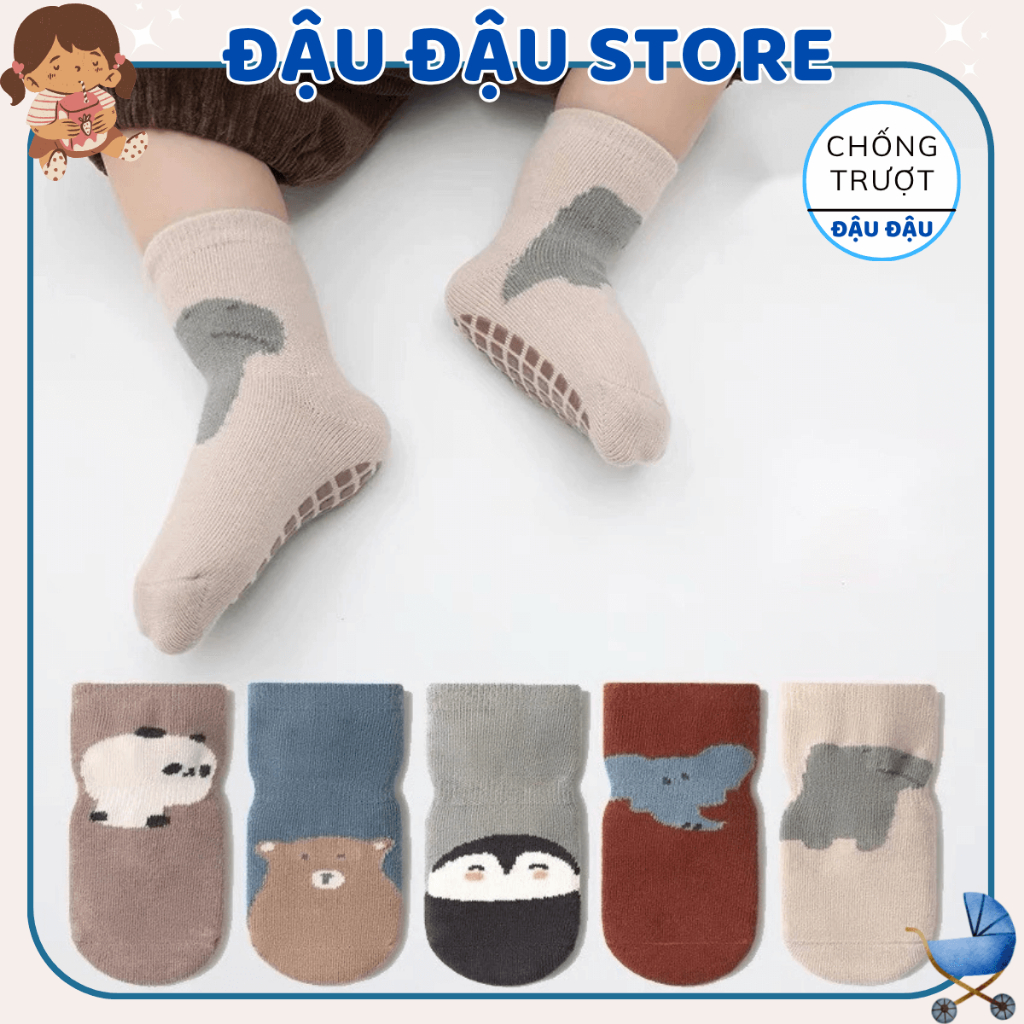 Set 10 Đôi Tất Chống Trơn Trượt cho bé trai bé gái 0 - 3 tuổi cotton ấm áp thoáng khí mẫu mã dễ thương Đậu Đậu Store