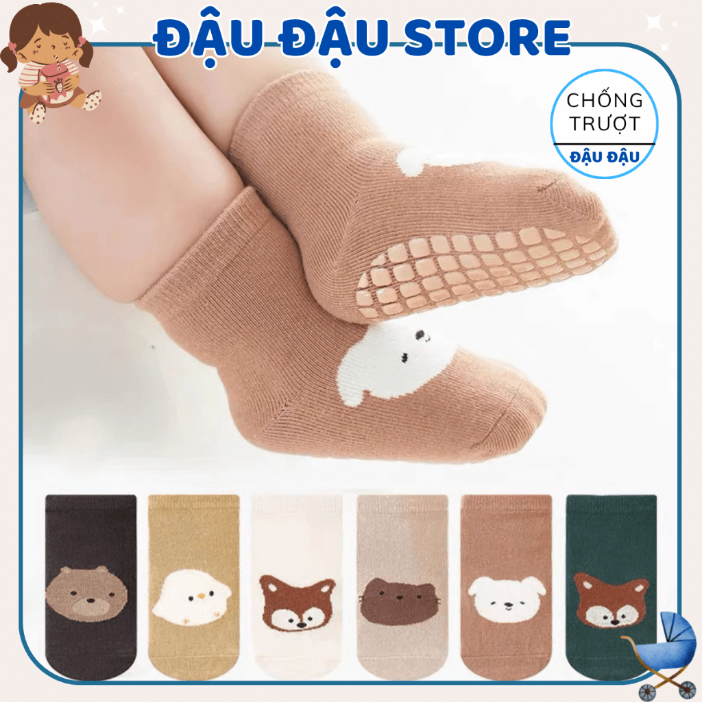 Set 10 Đôi Tất Chống Trơn Trượt cho bé trai bé gái 0 - 3 tuổi cotton ấm áp thoáng khí mẫu mã dễ thương Đậu Đậu Store