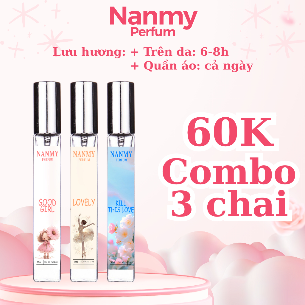 Combo nước hoa NỮ Nanmy ngọt ngào, quyến rũ, đi học đi chơi, xịt thơm 10ml Women Perfum