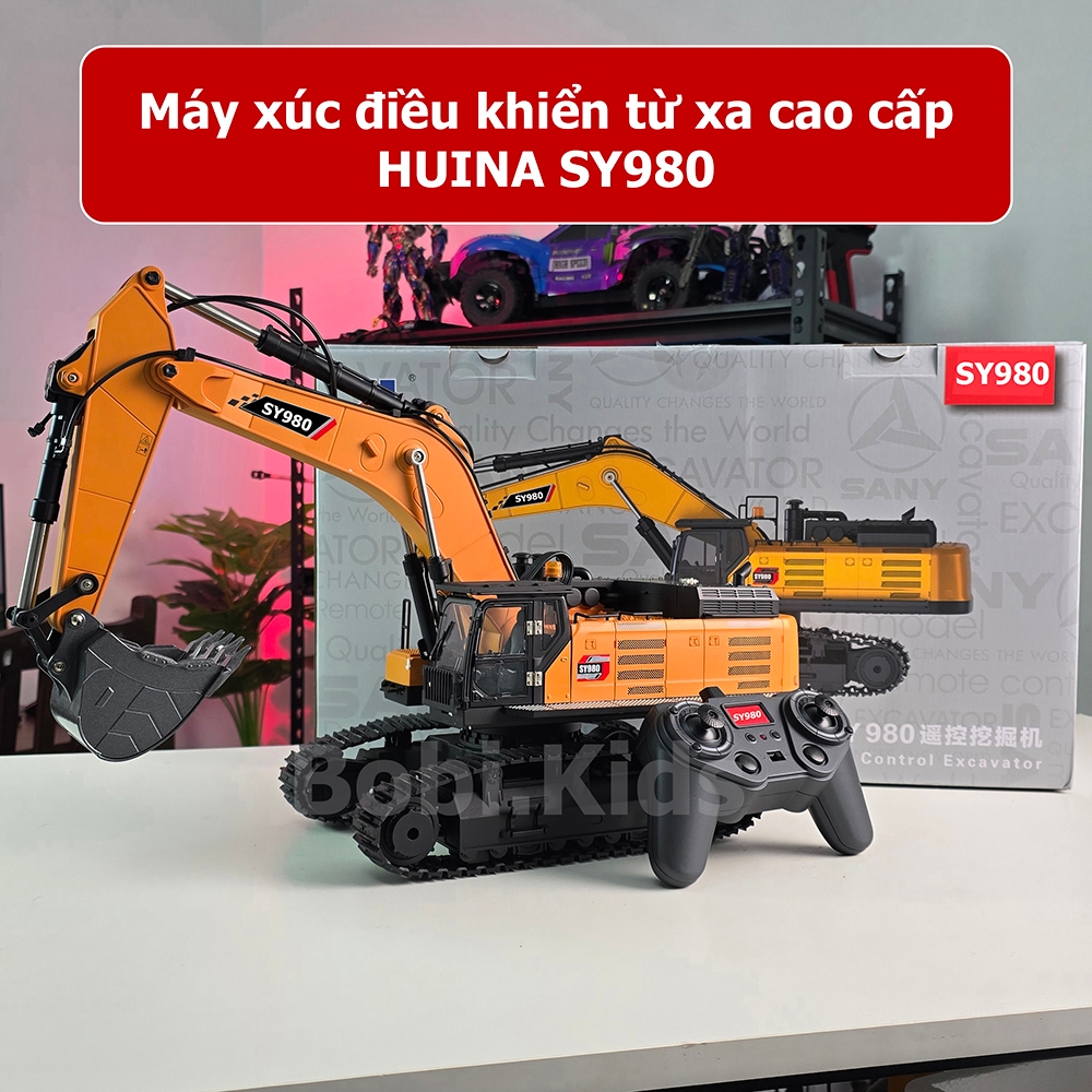 Đồ chơi máy xúc điều khiển từ xa Huina sanny SY980 28 kênh cỡ lớn cao cấp kèm pin sạc giá rẻ, đồ chơi điều khiển từ xa