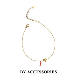 Lắc tay titan xích mảnh phối mặt hình trái tim nhỏ xinh mạ vàng không gỉ cột dây đỏ WB2514 BY ACCESSORIES