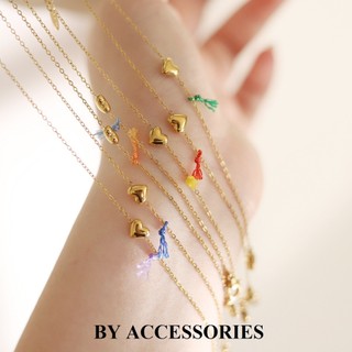 Lắc tay titan xích mảnh phối mặt hình trái tim nhỏ xinh mạ vàng không gỉ cột dây đỏ WB2514 BY ACCESSORIES