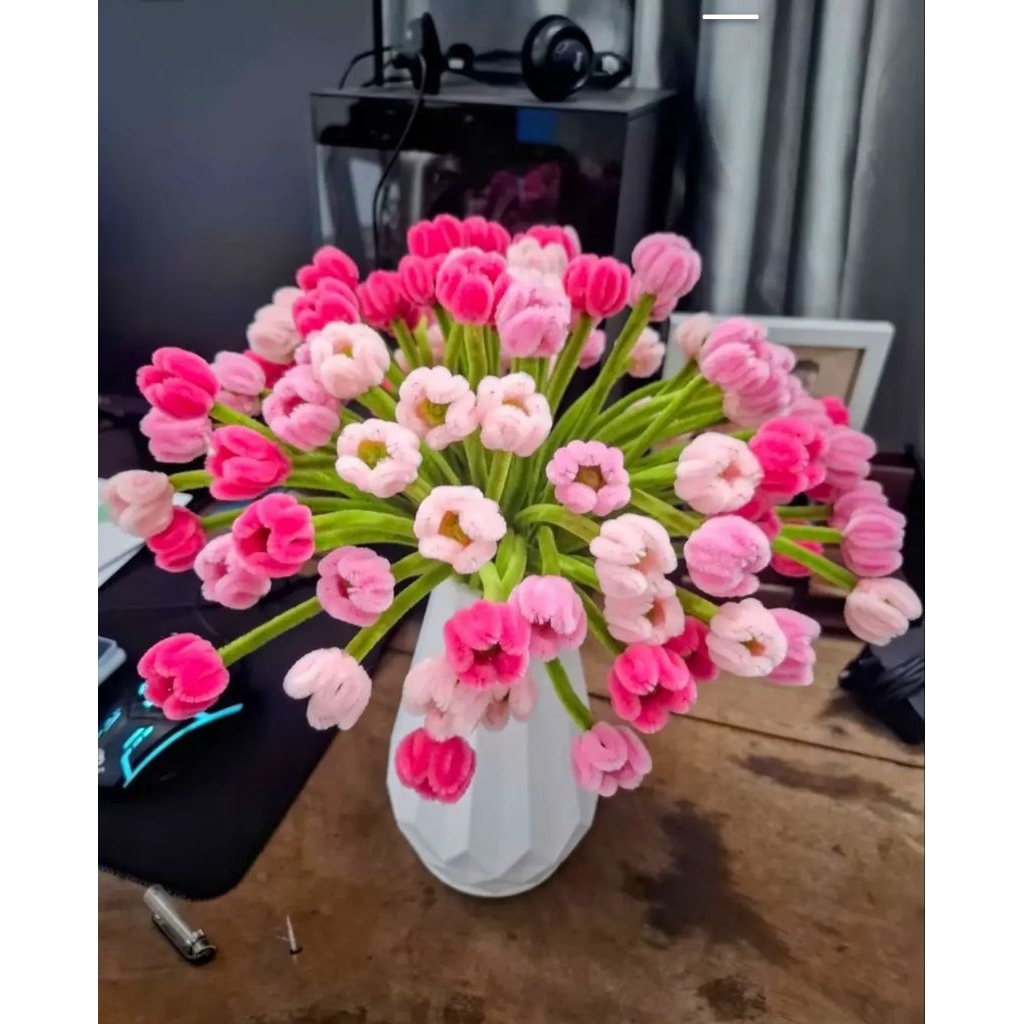 Chậu Hoa Tulip Kẽm Nhung Mini , Cành Tulip Mini Kẽm Nhung Siêu Xinh