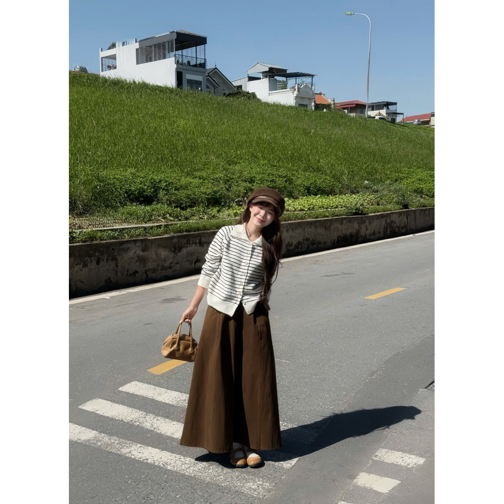 Chân váy kaki dáng xoè có túi 3 màu kèm belt the.sweaterweather TSW