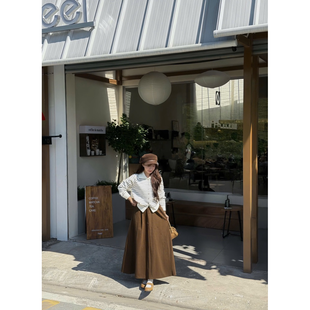 Chân váy kaki dáng xoè có túi 3 màu kèm belt the.sweaterweather TSW