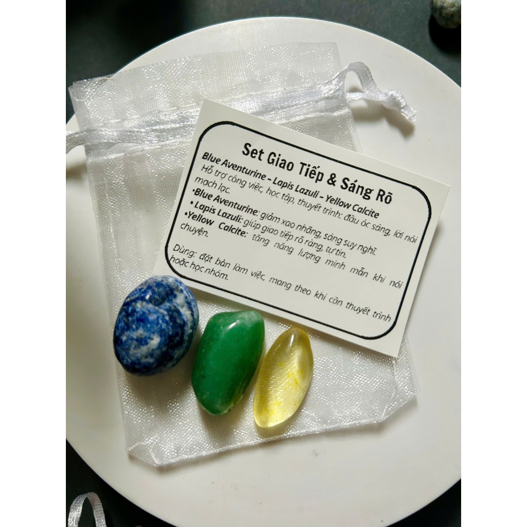 Túi Đá Thạch Anh Năng Lượng Học Tập Ngủ Ngon Bình An Tình Cảm Giao Tiếp Aventurine Yellow Lapis Lazuli Túi Treo Trang Tr