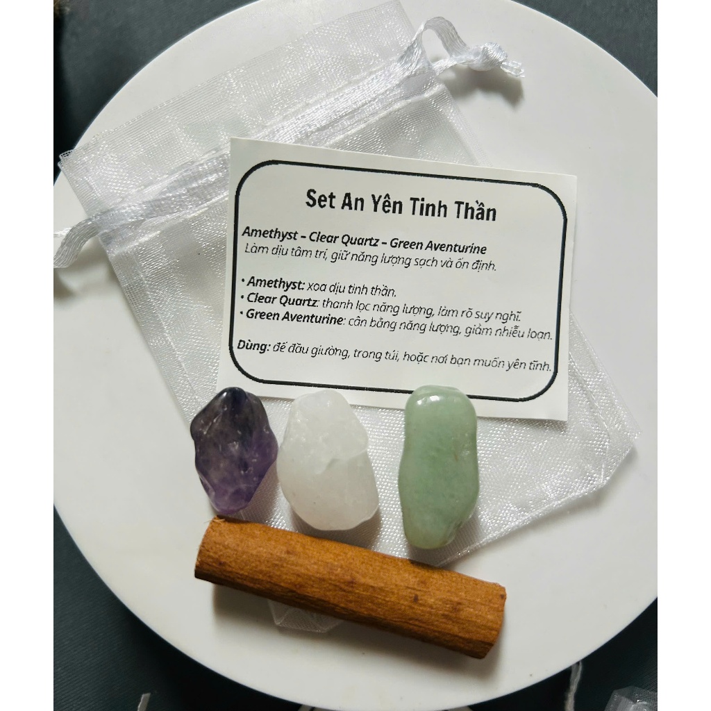 Túi Đá Thạch Anh Năng Lượng Học Tập Ngủ Ngon Bình An Tình Cảm Giao Tiếp Aventurine Yellow Lapis Lazuli Túi Treo Trang Tr