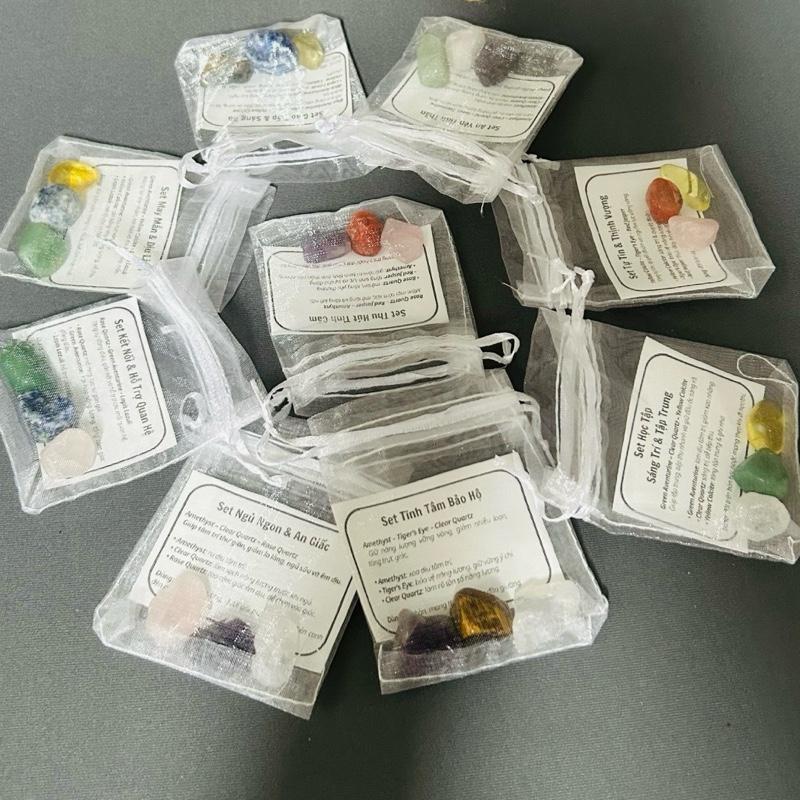 Túi Đá Thạch Anh Năng Lượng Học Tập Ngủ Ngon Bình An Tình Cảm Giao Tiếp Aventurine Yellow Lapis Lazuli Túi Treo Trang Tr