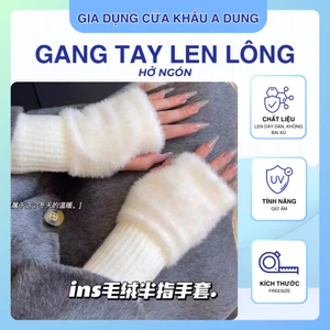 Găng Tay Len Kết Hợp Lông Hở Ngón Thời Trang Mùa Đông Giữ Ấm Quà Tặng Giáng Sinh Noel Nam Nữ