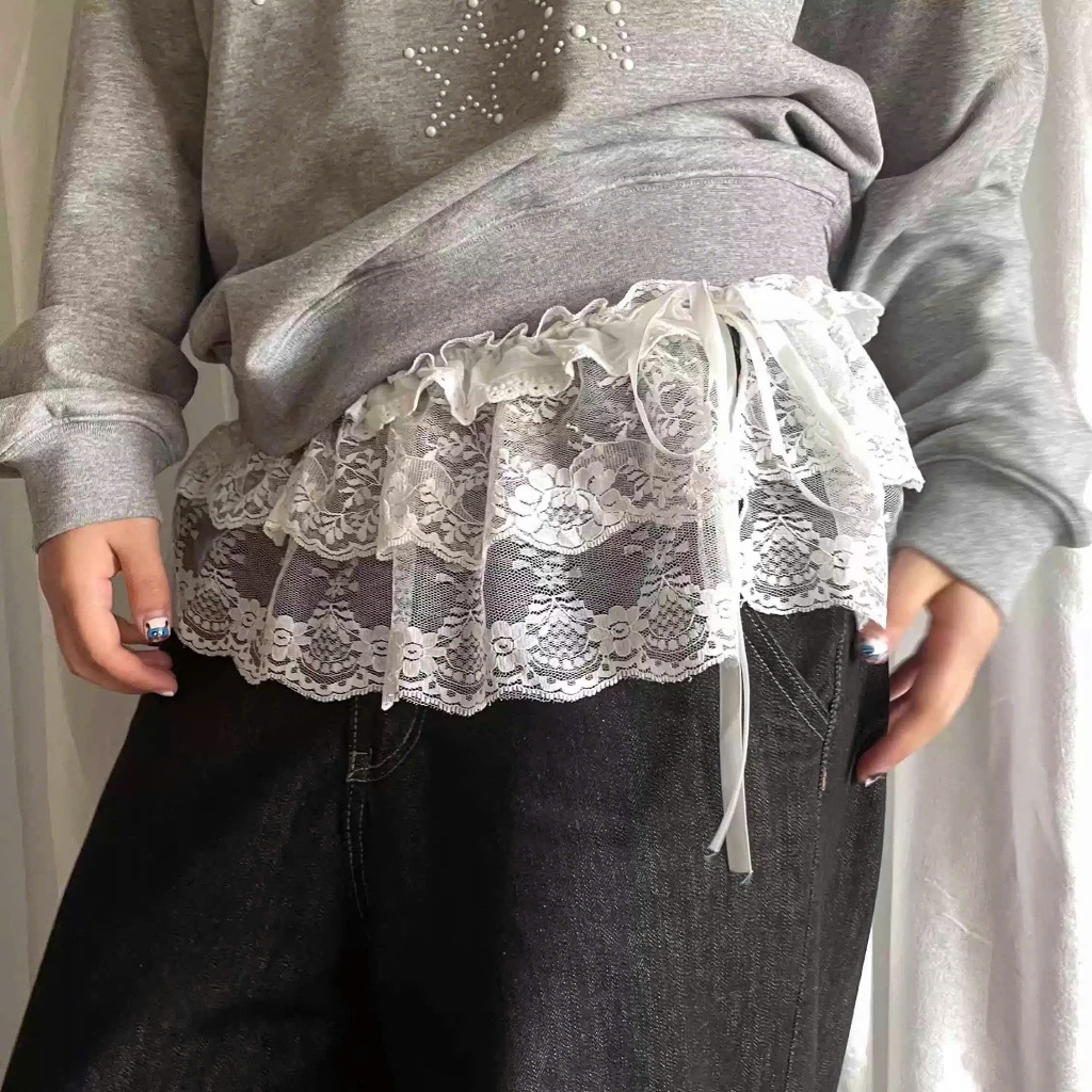 Đai Váy Ren Tầng Quấn Eo Thời Trang Hàn Quốc 2 Màu Trắng Đen – Phụ Kiện Mix Croptop Quần Jean Ulzzang Style Hàn Quốc