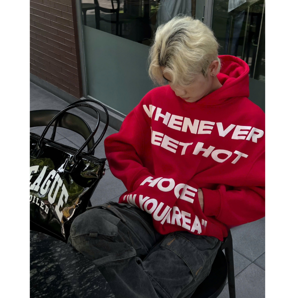 Áo hoodie in nổi form rộng unisex nam nữ chữ WHENEVER 3 màu đỏ, xanh, đen size 40-80kg SSL