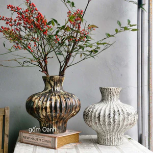 lọ hoa men mộc atlantic phong cách retro wabisabi cắm hoa decor trang trí quà tặng gốm Bát Tràng cao cấp