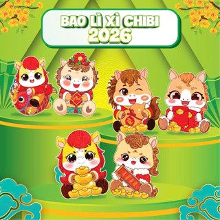 Bao Lì Xì  COMBO 100 Bao Lixi Chibi Hoạt Hình Tết Năm 2026 Hoạt Hình