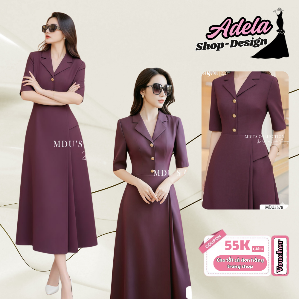 Váy Mango Ý ADELA DESIGN Cổ Vest Phối Tay Lỡ Lịch Sự Cùng Chi Tiết Tà Cách Điệu Ở Tùng Váy Lạ Mắt MDU5578