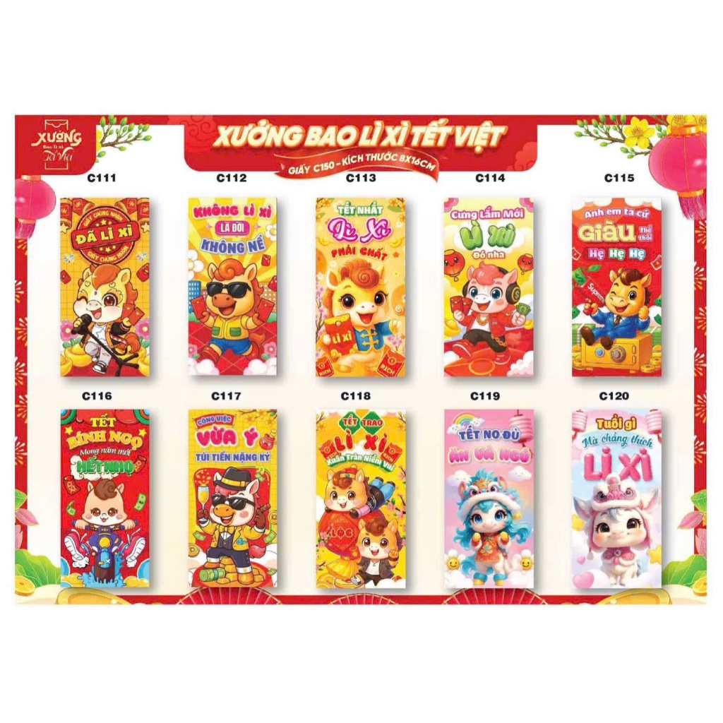Bao Lì Xì Tết 2026 Hoa Lá Đầy Màu Sắc Chúc Mừng Năm Mới Màu Sắc Tươi Sáng Xấp Lì Xì Quà Tặng - Đồ Chơi PUPU HOUSE
