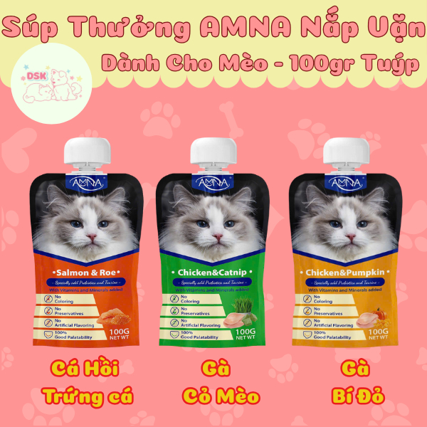 Súp Thưởng AMNA Nắp Vặn Dành Cho Mèo Mọi Lứa Tuổi - Bổ Sung Taurine & Omega-3 & Chất Xơ