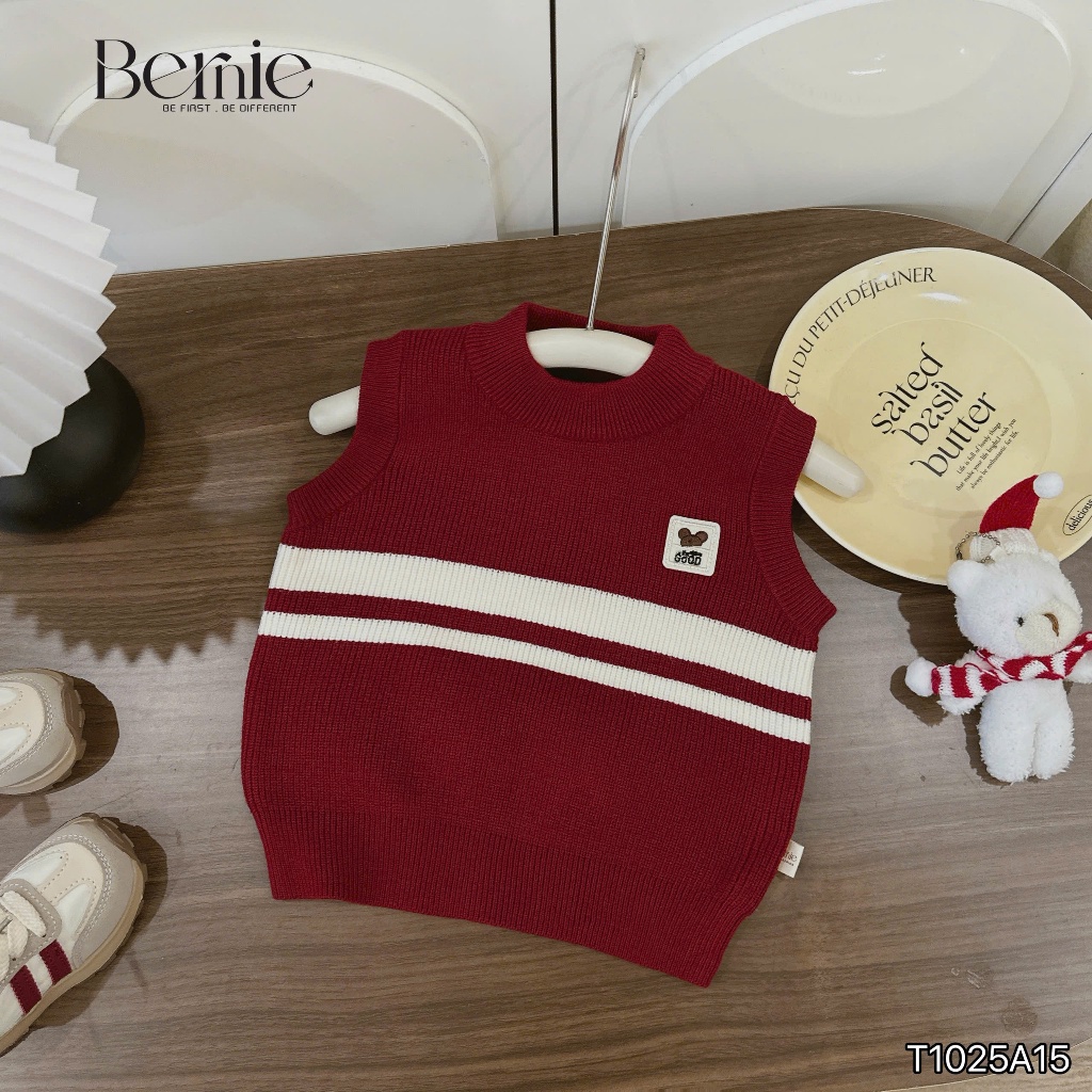 [Chính hãng bernie] Áo gile len bé trai đính tag gấu xinh xắn cho bé, áo gile len giữ ấm T1025A15
