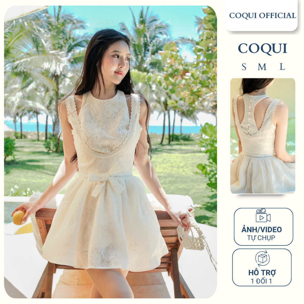 COQUI - Đầm váy tiểu thư dự tiệc thanh lịch cổ điển, dáng xòe ngắn chất tơ hoa cao cấp CHLOEEE DRESS