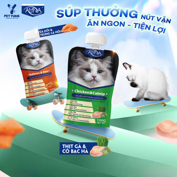 Súp Thưởng AMNA Nắp Vặn Dành Cho Mèo Mọi Lứa Tuổi - Bổ Sung Taurine & Omega-3 & Chất Xơ
