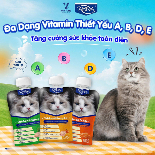 Súp Thưởng AMNA Nắp Vặn Dành Cho Mèo Mọi Lứa Tuổi - Bổ Sung Taurine & Omega-3 & Chất Xơ
