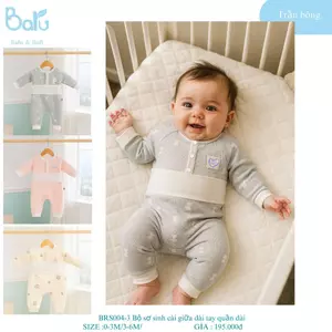 Bộ sơ sinh cài giữa dài tay quần dài BRS004-3.
