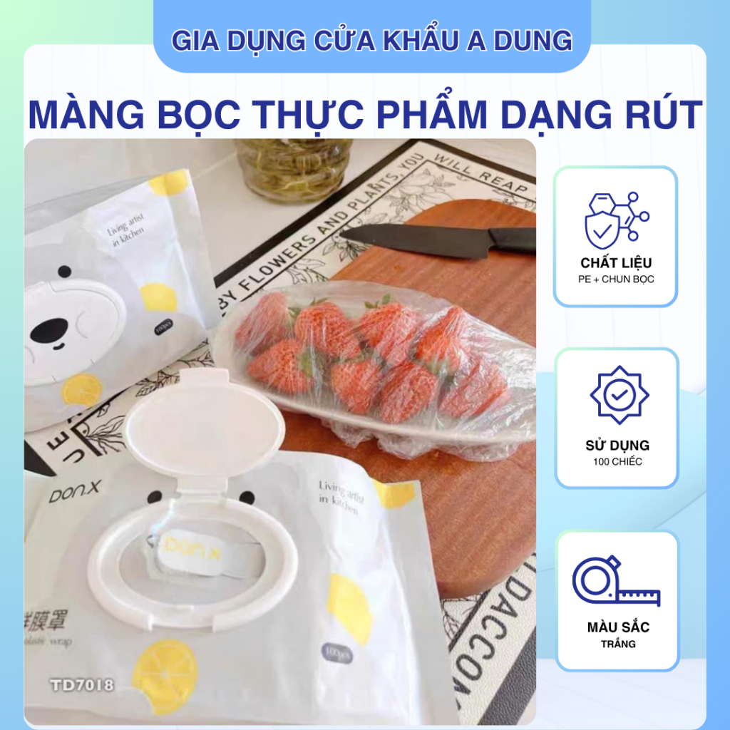 Màng Bọc Thực Phẩm Dạng Rút Tiện Lợi 100 Cái Siêu Dai Có Nắp Đậy Kín Chống Bụi Chất Liệu PE Bảo Quản Đồ Ăn