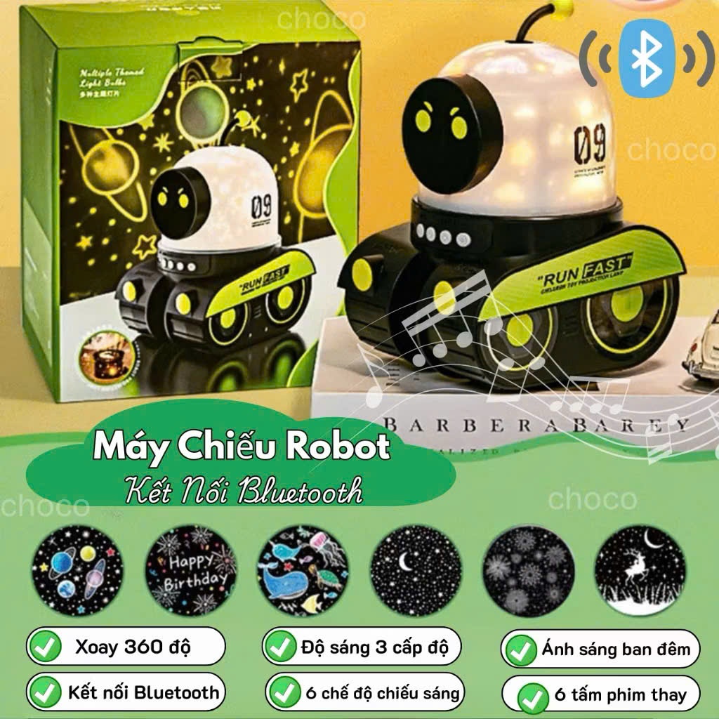 Máy Chiếu Hình Robot Bluetooth Đèn Ngủ Kèm Loa Phát Sáng Máy Chiếu Phòng Ngủ Trẻ Em Đèn Chiếu Sao-Đồ Chơi PUPU HOUSE
