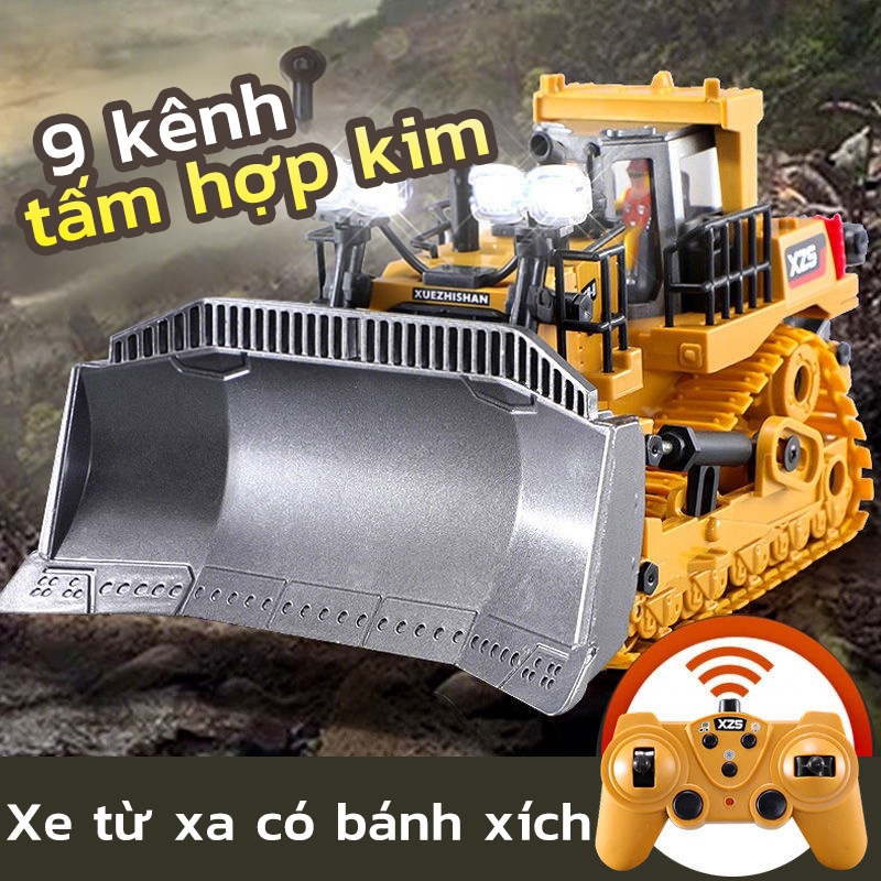 Máy xúc hợp kim 9 kênh, xe xây dựng đồ chơi điều khiển từ xa，Xe được trang bị pin sạc, âm thanh động cơ và đèn pha.