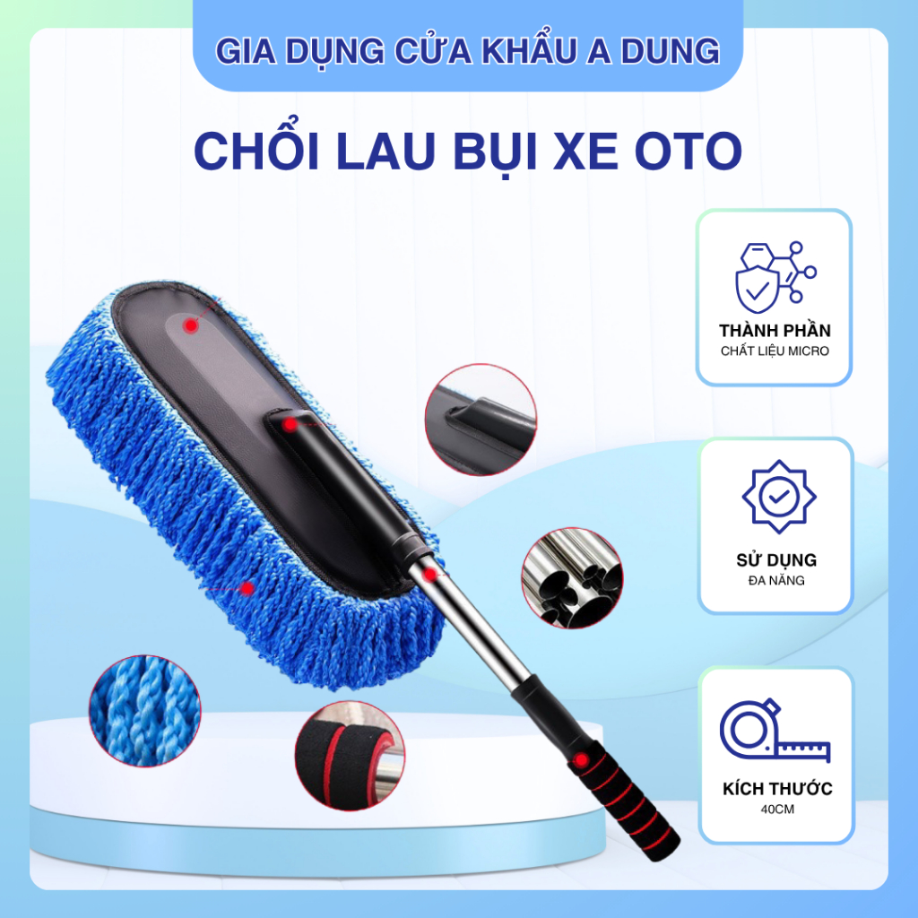 Chổi lau bụi xe ô tô microfiber sợi mềm điều chỉnh độ dài, cây lăn bụi cọ rửa xe hơi cao cấp