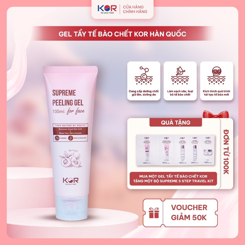 Gel tẩy tế bào chết KOR Supreme Peeling Gel 100ml –  Cho da dầu nhạy cảm, sạch bã nhờn ( Tặng bộ Kit)