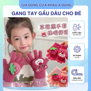 Găng tay len gấu dâu 3D cho bé ấm áp cho mùa đông