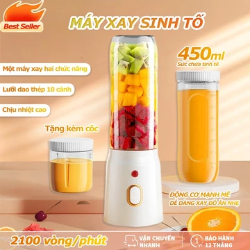 🚚 Giao Nhanh Máy Xay Sinh Tố 450ML Máy Xay Sinh Tố Cầm Tay Mini Máy Xay Mini Máy Ép Trái Cây 10 Lưỡi