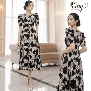 Đầm Thiết Kế EMY Thời Trang Cao Cấp EM9712 Vải Mango Loang Sang Chảnh Đi Tiệc