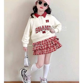 [B&G] Sét váy Áo cổ bẻ phối chữ cá tính Chân váy caro tầng bồng bềnh cực xinh cho bé gái từ 10-45kg