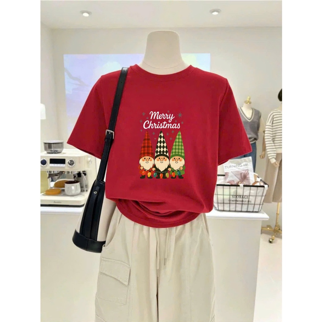 Áo thun Cotton in hình Giáng sinh, Áo ngắn tay, Áo phông nữ Noel JULY FASHION, Chất cotton dày dặn, mát mẻ