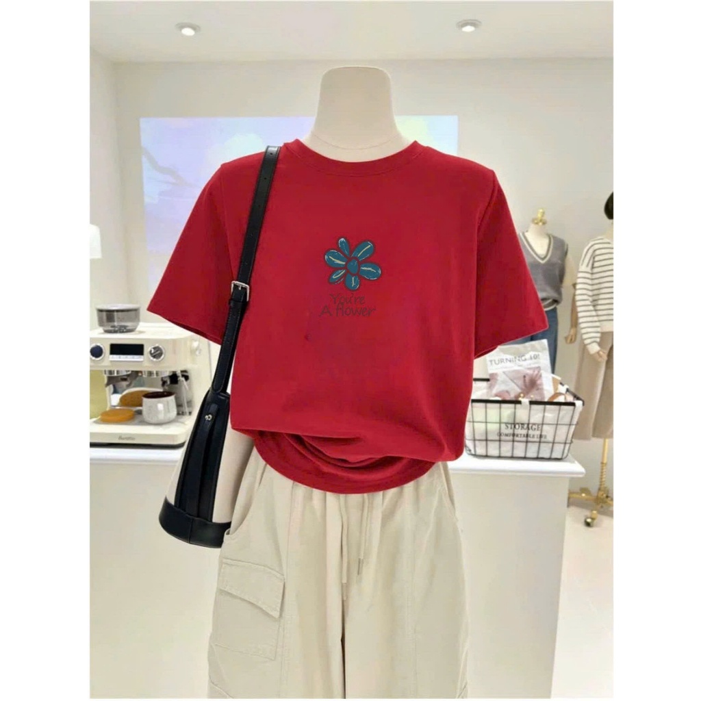 Áo ngắn tay nữ in hình Hoa xinh xắn JULY FASHION, Áo phông nữ chất thun cotton dày dặn, mềm mát, thấm mồ hôi