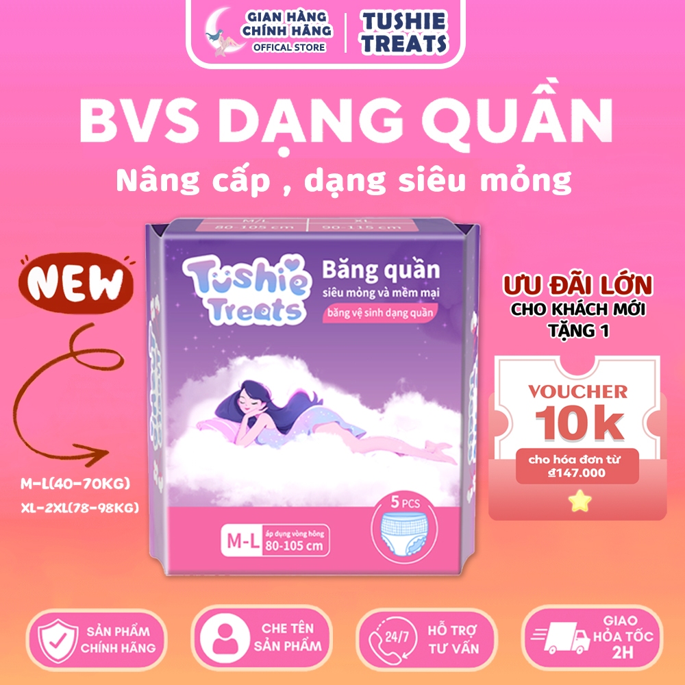 [Che tên SP] Băng vệ sinh dạng quần TUSHIE TREATS, đủ size M/L（40-70KG）, XL/2XL(78-98KG)
