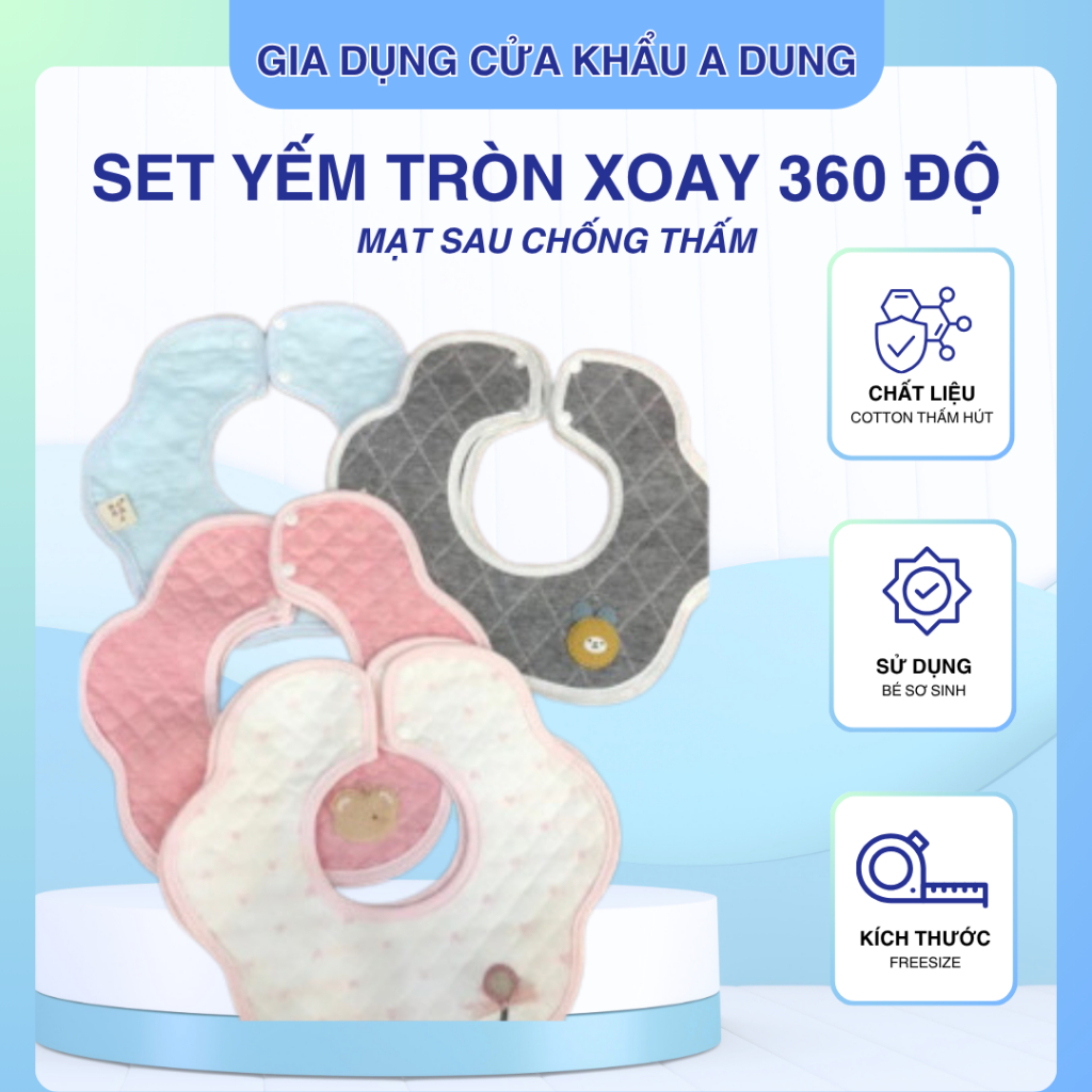 Combo 2 Yếm tròn Xoay Có CHỐNG THẤM Xoay 360 độ chất liệu cotton mềm mịn thấm hút tốt cho bé yêu ăn dặm giữ ấm mùa đông