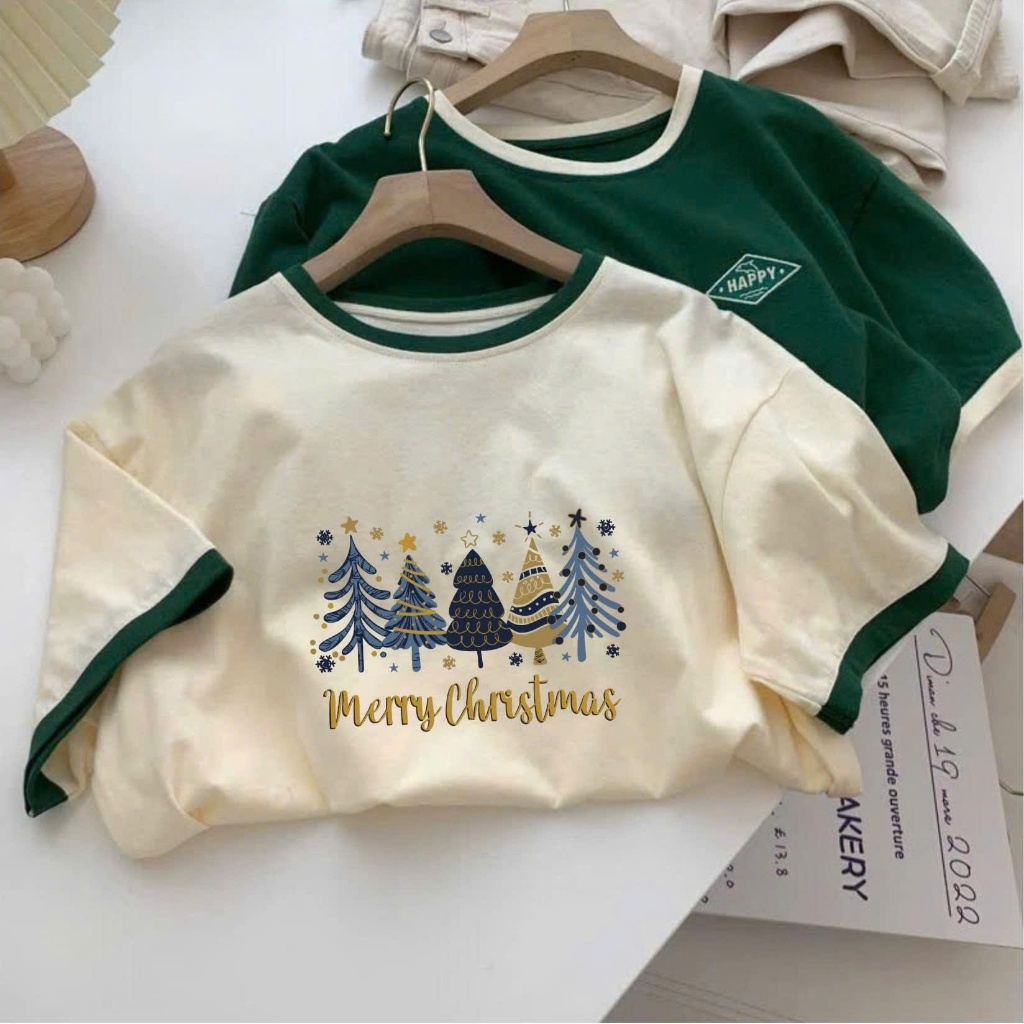 Áo thun Cotton in hình Giáng sinh, Áo ngắn tay, Áo phông nữ Noel JULY FASHION, Chất cotton dày dặn, mát mẻ